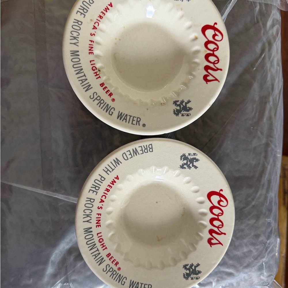 VINTAGE Coors Cream Ashtray Set